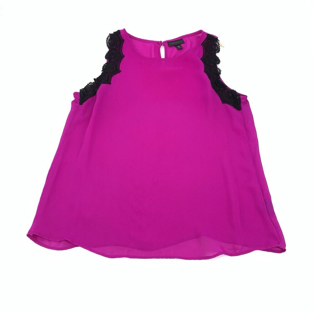 Worthington Sleeveless Crochet Lined Chiffon Blouse Medium Bright Pink Black M